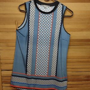 Valerie Stevens Blue and White Graphic Tank Top